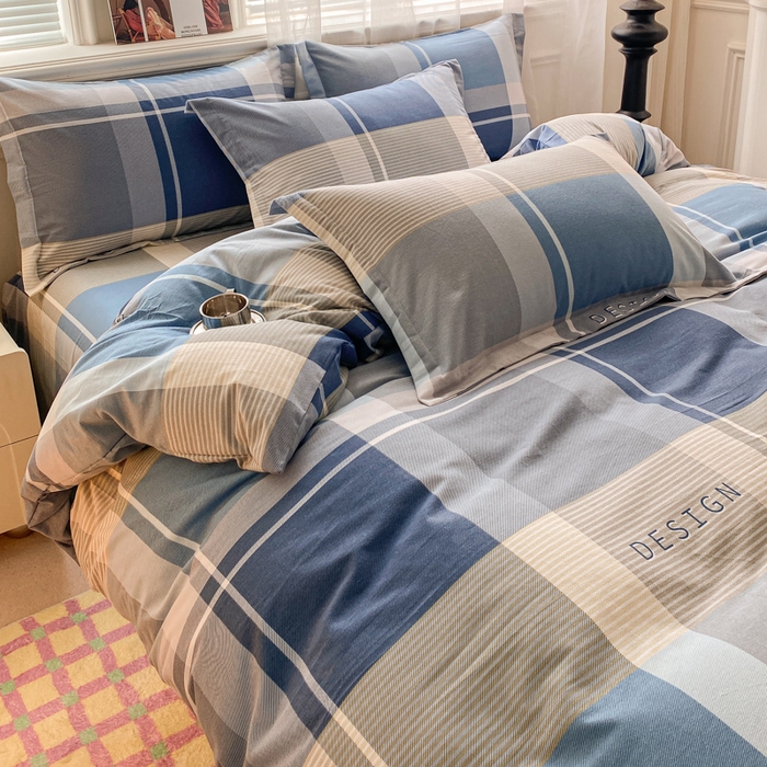 91家纺网 家纺一手货源 找家纺 小叮当家纺仓储工厂店 2025新款（买家秀 不断货）A类全棉纯棉磨毛单被套 被套单件 蓝格子