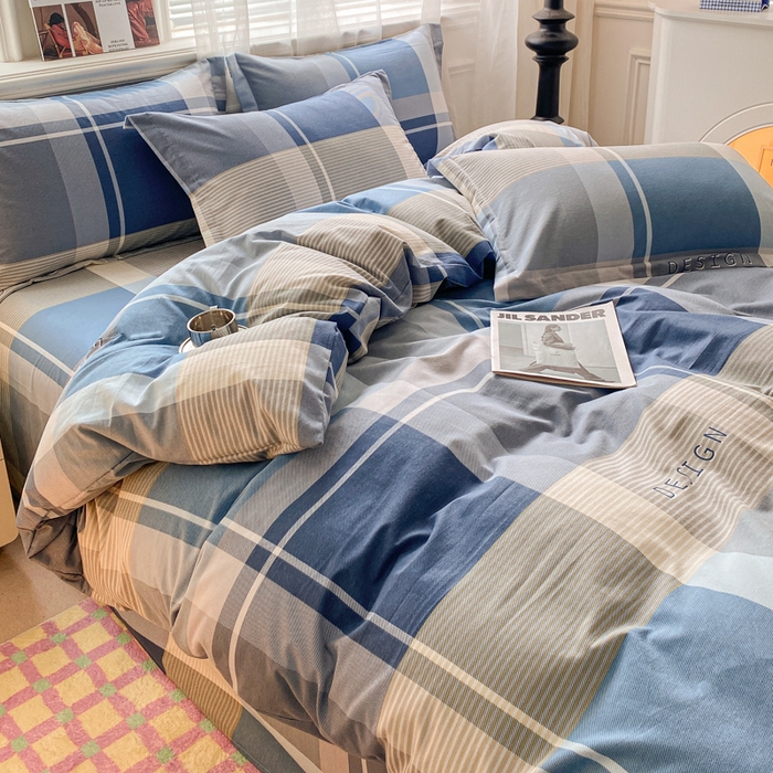 91家纺网 家纺一手货源 找家纺 小叮当家纺仓储工厂店 2025新款（买家秀 不断货）A类全棉纯棉磨毛单被套 被套单件 蓝格子