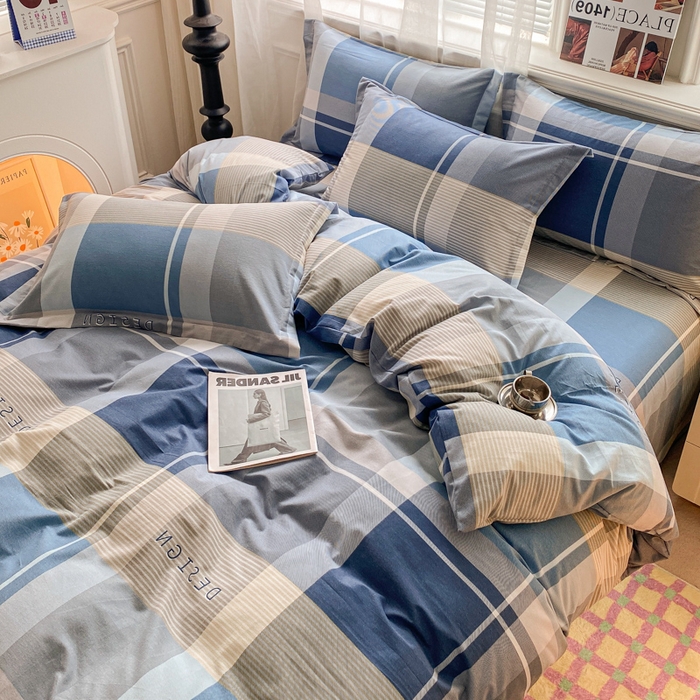 91家纺网 家纺一手货源 找家纺 小叮当家纺仓储工厂店 2025新款（买家秀 不断货）A类全棉纯棉磨毛单被套 被套单件 蓝格子