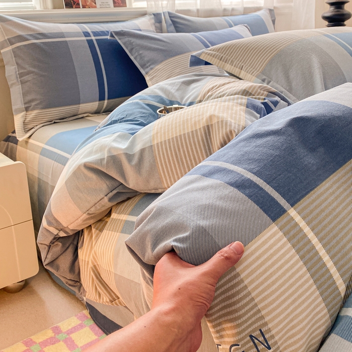 91家纺网 家纺一手货源 找家纺 小叮当家纺仓储工厂店 2025新款（买家秀 不断货）A类全棉纯棉磨毛单被套 被套单件 蓝格子