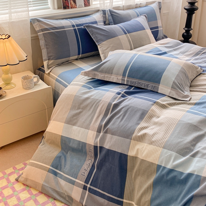 91家纺网 家纺一手货源 找家纺 小叮当家纺仓储工厂店 2025新款（买家秀 不断货）A类全棉纯棉磨毛单被套 被套单件 蓝格子