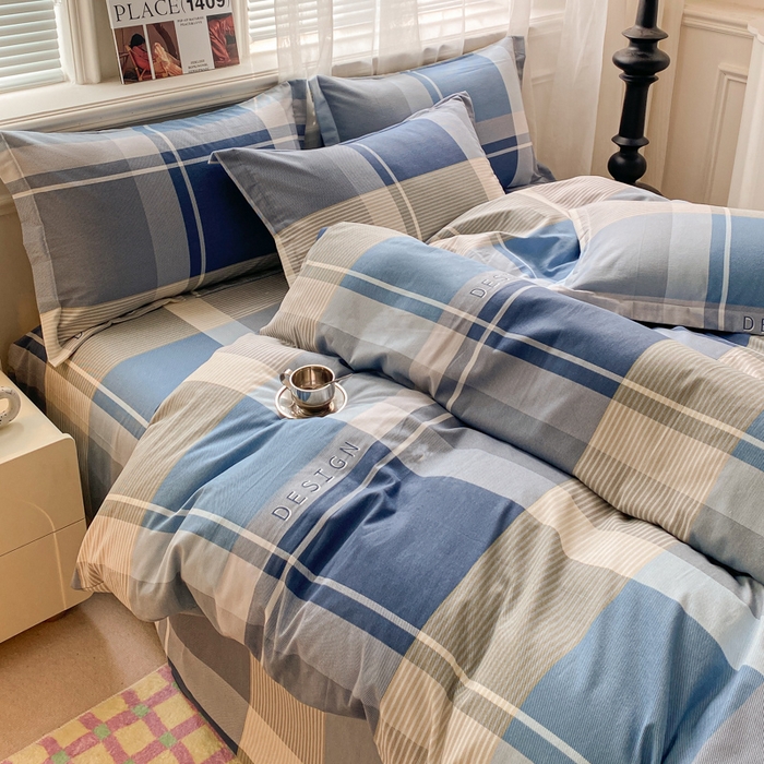 91家纺网 家纺一手货源 找家纺 小叮当家纺仓储工厂店 2025新款（买家秀 不断货）A类全棉纯棉磨毛单被套 被套单件 蓝格子