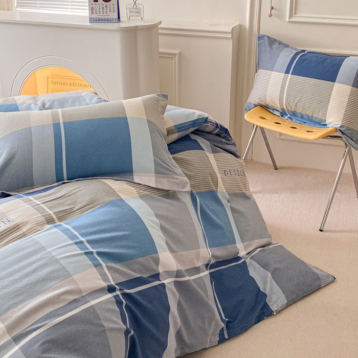 91家纺网 家纺一手货源 找家纺 小叮当家纺仓储工厂店 2025新款（买家秀 不断货）A类全棉纯棉磨毛单被套 被套单件 蓝格子