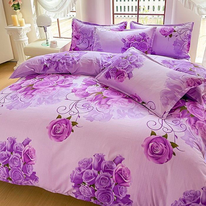 91家纺网 家纺一手货源 找家纺 梵巢家纺 芦荟棉三四件套，床单，被套，枕套化纤四件套 紫气东来