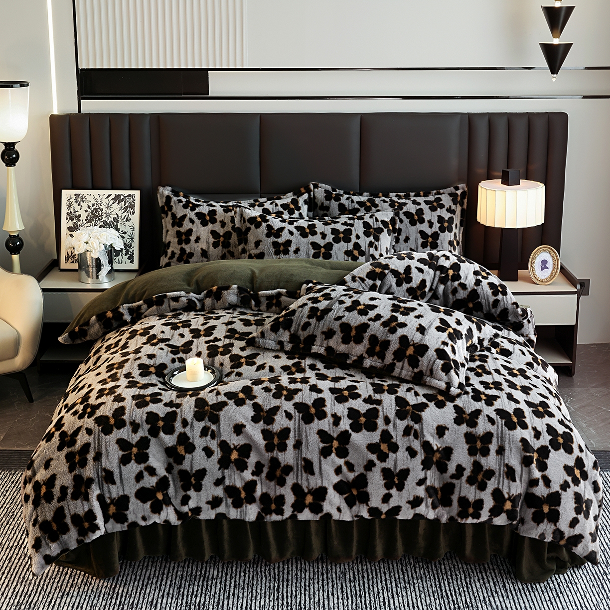 91家纺网 家纺一手货源 找家纺 （总）提花大世界 2025新款轻奢法式加厚美拉德系列高克重兔绒牛奶绒床盖床单床笠款四件套