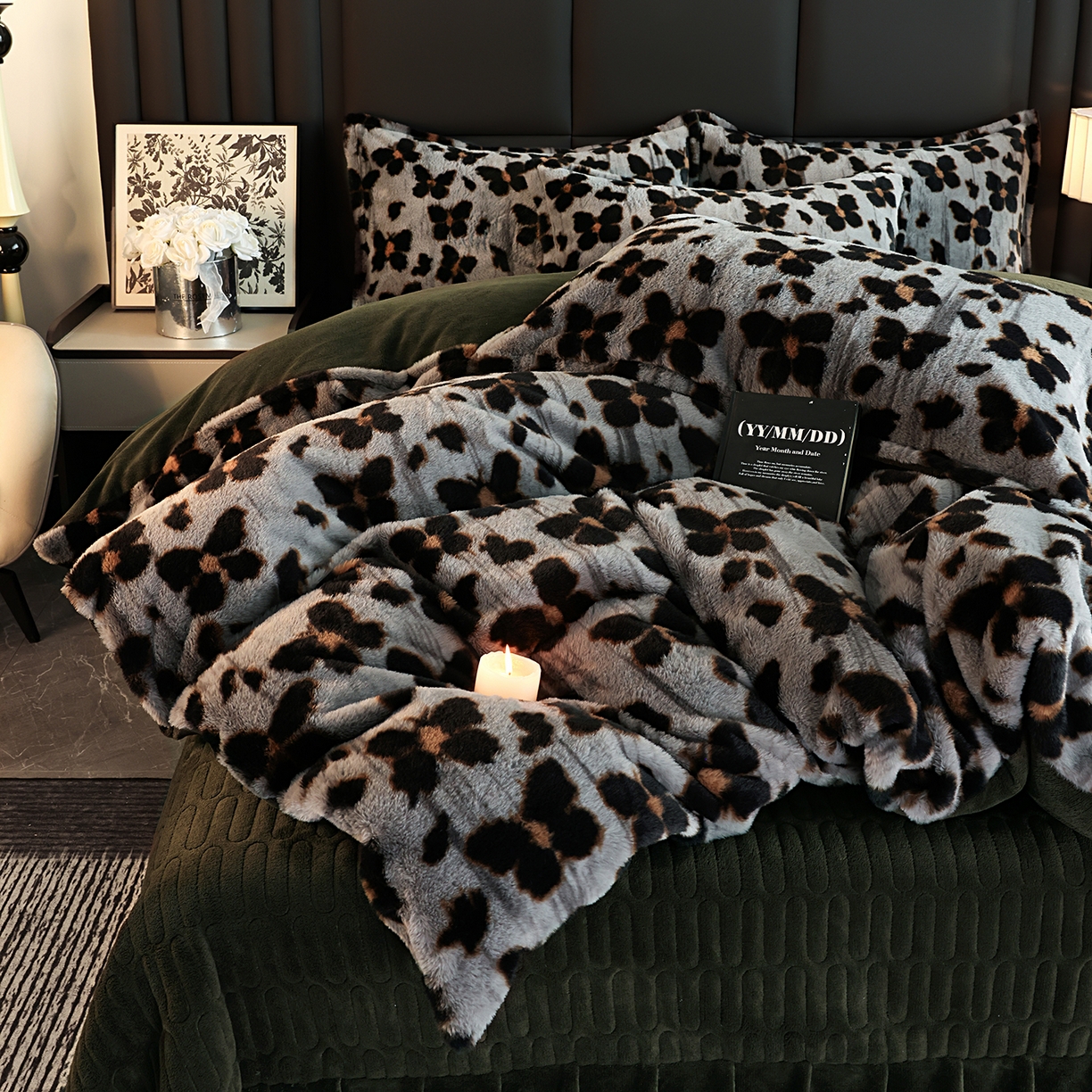 91家纺网 家纺一手货源 找家纺 提花大世界 2025新款轻奢法式加厚美拉德系列高克重兔绒牛奶绒床盖床单床笠款四件套 蝶豹-灰