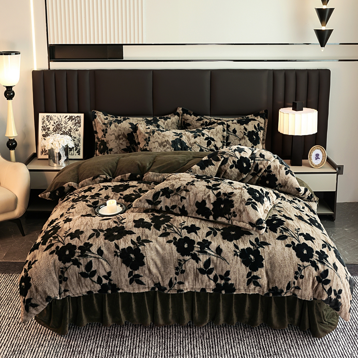 91家纺网 家纺一手货源 找家纺 提花大世界 2025新款轻奢法式加厚美拉德系列高克重兔绒牛奶绒床盖床单床笠款四件套 简爱-灰