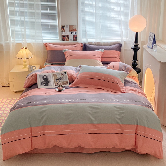 小叮当家纺仓储工厂店 2025新款（买家秀 不断货）A类全棉纯棉磨毛单被套 被套单件 条纹星星-粉