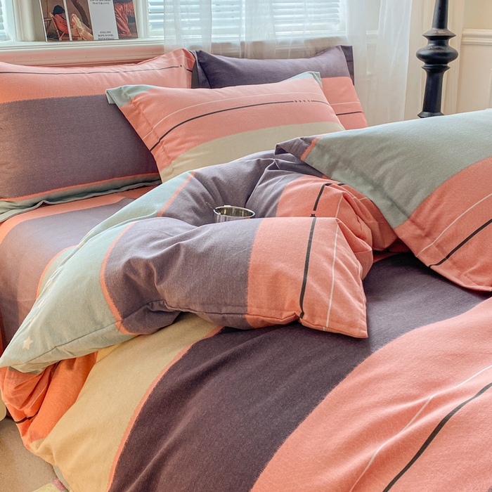 91家纺网 家纺一手货源 找家纺 小叮当家纺仓储工厂店 2025新款（买家秀 不断货）A类全棉纯棉磨毛单被套 被套单件 条纹星星-粉