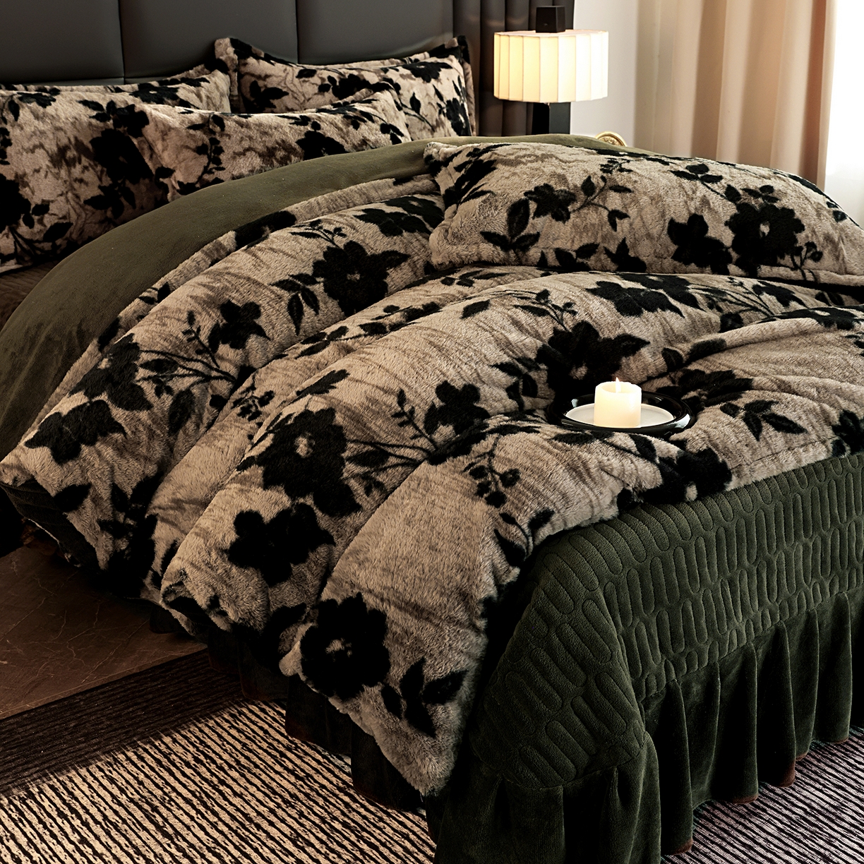 91家纺网 家纺一手货源 找家纺 提花大世界 2025新款轻奢法式加厚美拉德系列高克重兔绒牛奶绒床盖床单床笠款四件套 简爱-灰