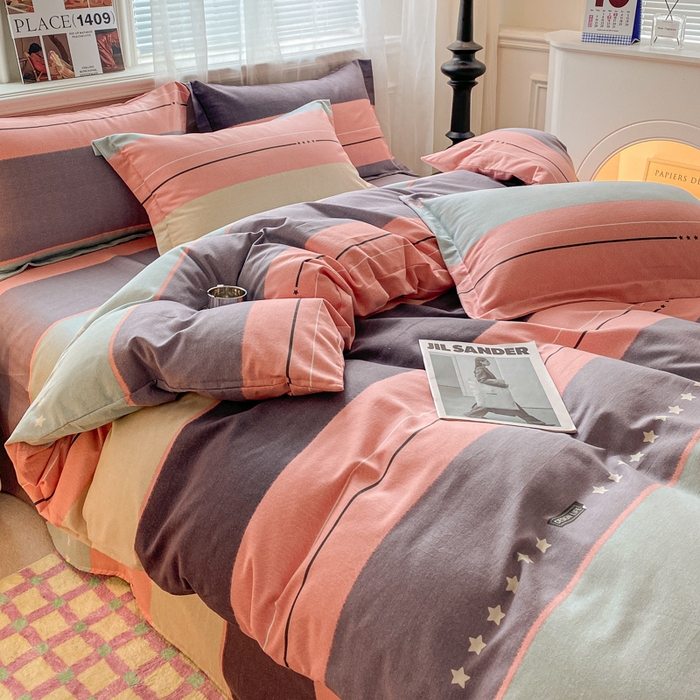 91家纺网 家纺一手货源 找家纺 小叮当家纺仓储工厂店 2025新款（买家秀 不断货）A类全棉纯棉磨毛单被套 被套单件 条纹星星-粉