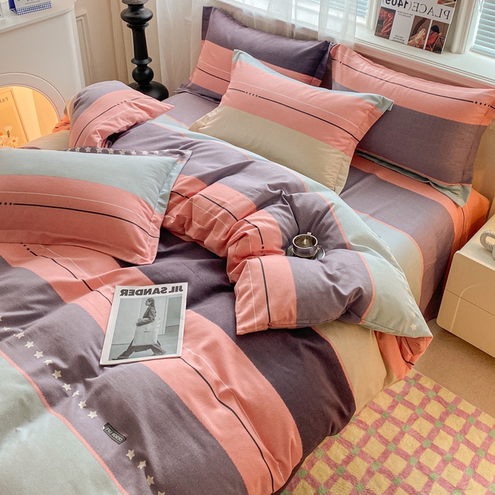 91家纺网 家纺一手货源 找家纺 小叮当家纺仓储工厂店 2025新款（买家秀 不断货）A类全棉纯棉磨毛单被套 被套单件 条纹星星-粉