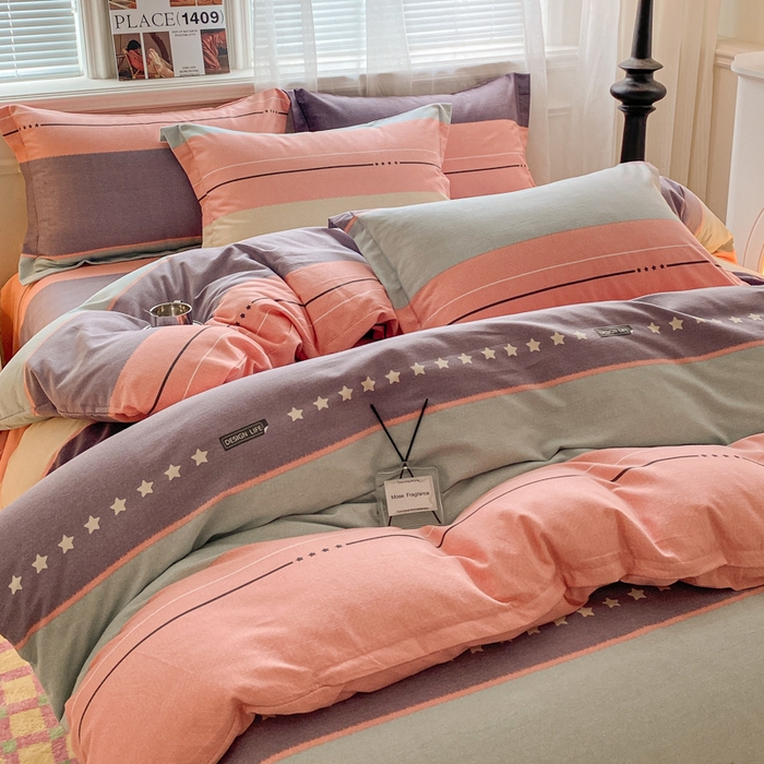 91家纺网 家纺一手货源 找家纺 小叮当家纺仓储工厂店 2025新款（买家秀 不断货）A类全棉纯棉磨毛单被套 被套单件 条纹星星-粉