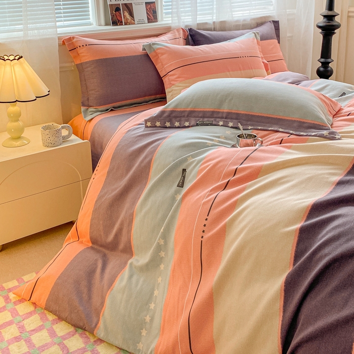 91家纺网 家纺一手货源 找家纺 小叮当家纺仓储工厂店 2025新款（买家秀 不断货）A类全棉纯棉磨毛单被套 被套单件 条纹星星-粉