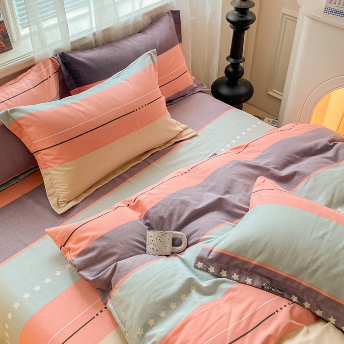 91家纺网 家纺一手货源 找家纺 小叮当家纺仓储工厂店 2025新款（买家秀 不断货）A类全棉纯棉磨毛单被套 被套单件 条纹星星-粉