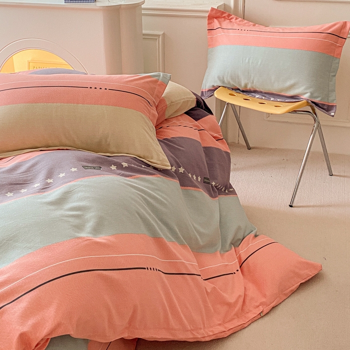 91家纺网 家纺一手货源 找家纺 小叮当家纺仓储工厂店 2025新款（买家秀 不断货）A类全棉纯棉磨毛单被套 被套单件 条纹星星-粉