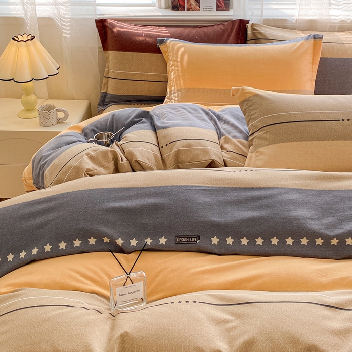 91家纺网 家纺一手货源 找家纺 小叮当家纺仓储工厂店 2025新款（买家秀 不断货）A类全棉纯棉磨毛单被套 被套单件 条纹星星-黄