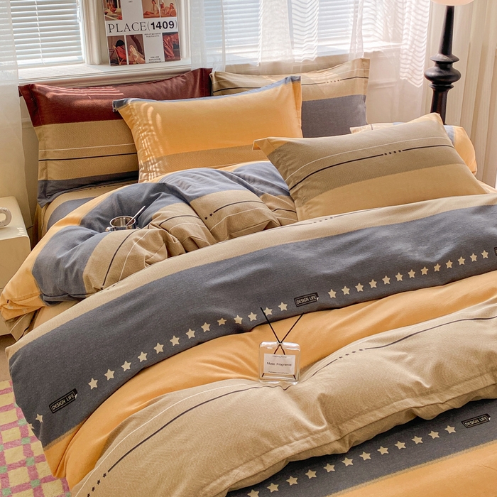 91家纺网 家纺一手货源 找家纺 小叮当家纺仓储工厂店 2025新款（买家秀 不断货）A类全棉纯棉磨毛单被套 被套单件 条纹星星-黄