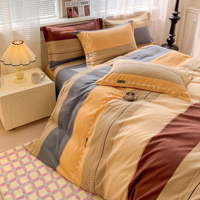 91家纺网 家纺一手货源 找家纺 小叮当家纺仓储工厂店 2025新款（买家秀 不断货）A类全棉纯棉磨毛单被套 被套单件 条纹星星-黄