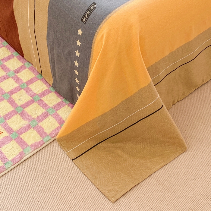 91家纺网 家纺一手货源 找家纺 小叮当家纺仓储工厂店 2025新款（买家秀 不断货）A类全棉纯棉磨毛单被套 被套单件 条纹星星-黄