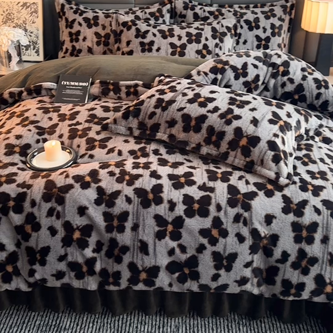 91家纺网 家纺一手货源 找家纺 （总）提花大世界 2025新款轻奢法式加厚美拉德系列高克重兔绒牛奶绒床盖床单床笠款四件套