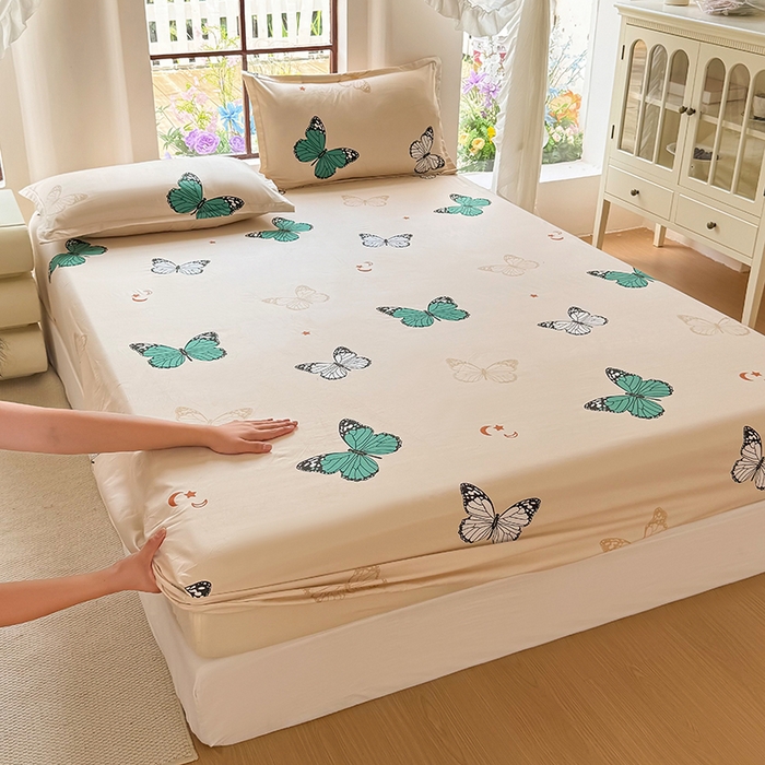 91家纺网 家纺一手货源 找家纺 亿佳人 芦荟棉床笠，外贸跨境单床笠磨毛床笠印花床笠 蝶舞飞扬