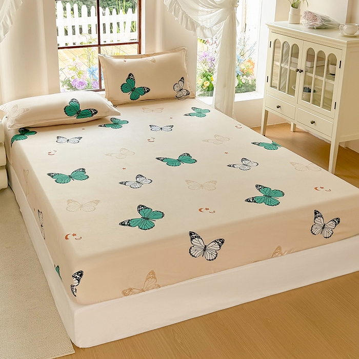 91家纺网 家纺一手货源 找家纺 亿佳人 芦荟棉床笠，外贸跨境单床笠磨毛床笠印花床笠 蝶舞飞扬