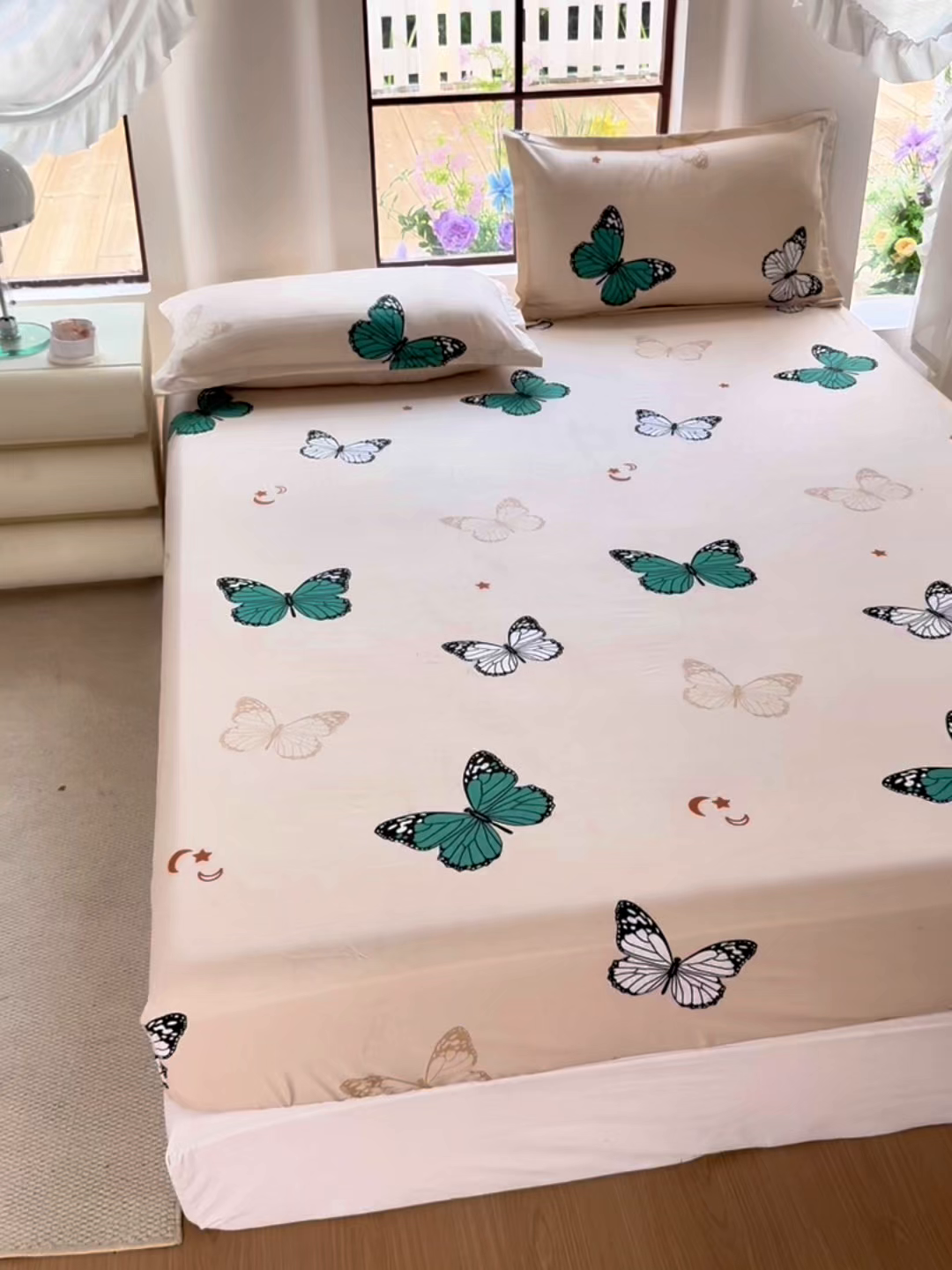 91家纺网 家纺一手货源 找家纺 亿佳人 芦荟棉床笠，外贸跨境单床笠磨毛床笠印花床笠 蝶舞飞扬