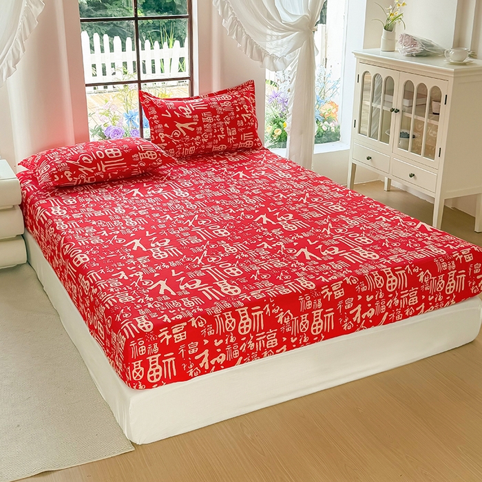 91家纺网 家纺一手货源 找家纺 亿佳人 芦荟棉床笠，外贸跨境单床笠磨毛床笠印花床笠 福气满满