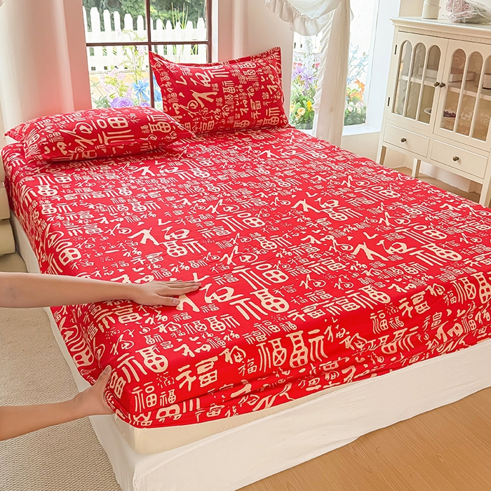 91家纺网 家纺一手货源 找家纺 亿佳人 芦荟棉床笠，外贸跨境单床笠磨毛床笠印花床笠 福气满满