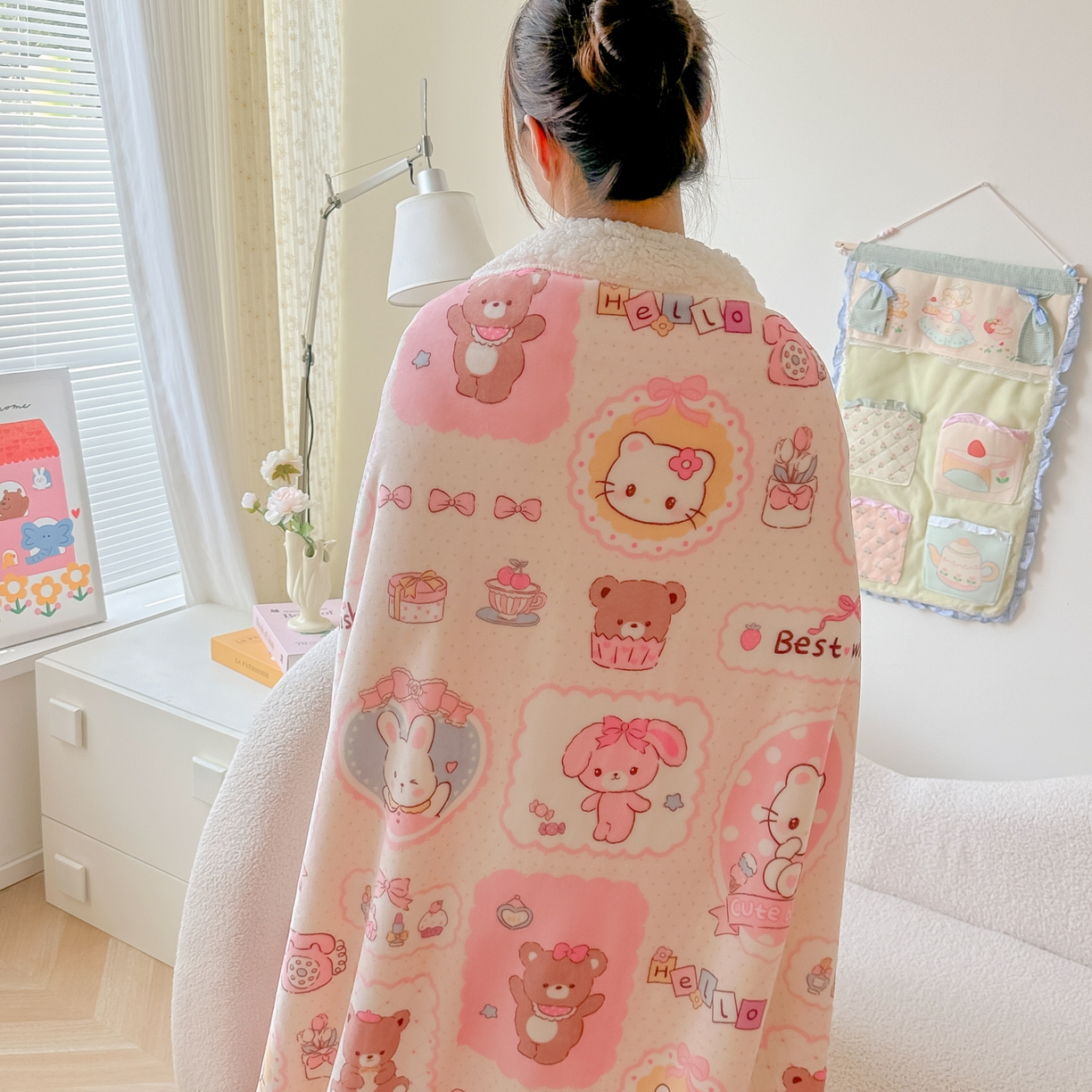 91家纺网 家纺一手货源 找家纺 韩巢家纺 2025秋冬新款A类牛奶绒羊羔绒多功能毛毯毯子 下午茶猫猫