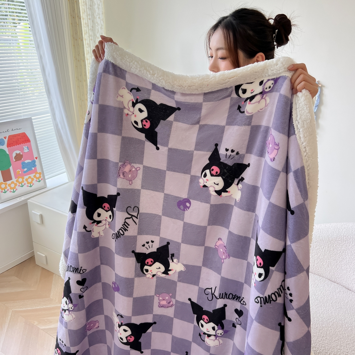 韩巢家纺 2025秋冬新款A类牛奶绒羊羔绒多功能毛毯毯子 梦幻库洛米