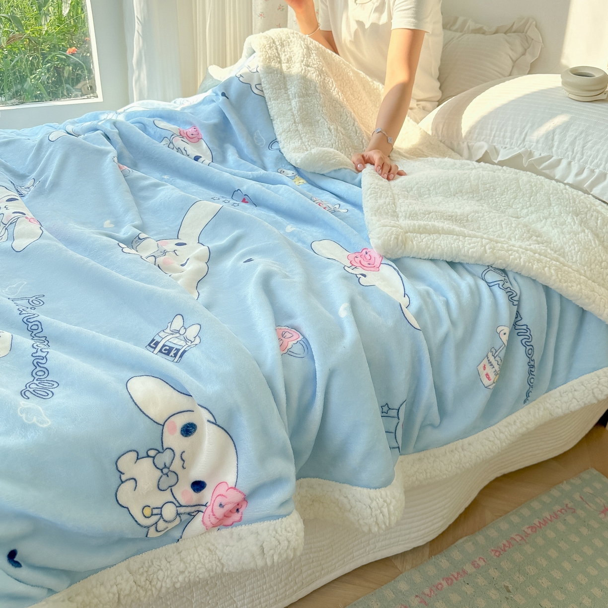 91家纺网 家纺一手货源 找家纺 韩巢家纺 2025秋冬新款A类牛奶绒羊羔绒多功能毛毯毯子 礼物玉桂狗