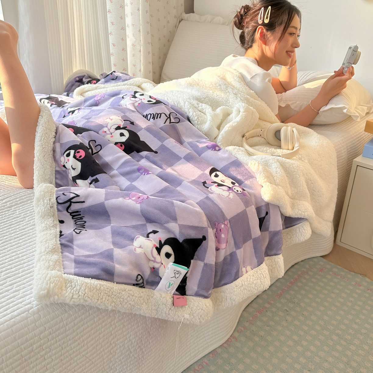 91家纺网 家纺一手货源 找家纺 韩巢家纺 2025秋冬新款A类牛奶绒羊羔绒多功能毛毯毯子 梦幻库洛米