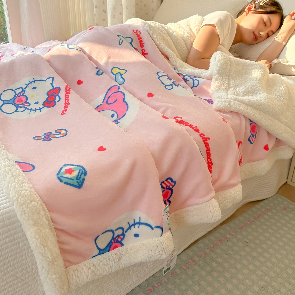 91家纺网 家纺一手货源 找家纺 韩巢家纺 2025秋冬新款A类牛奶绒羊羔绒多功能毛毯毯子 吃口美乐蒂