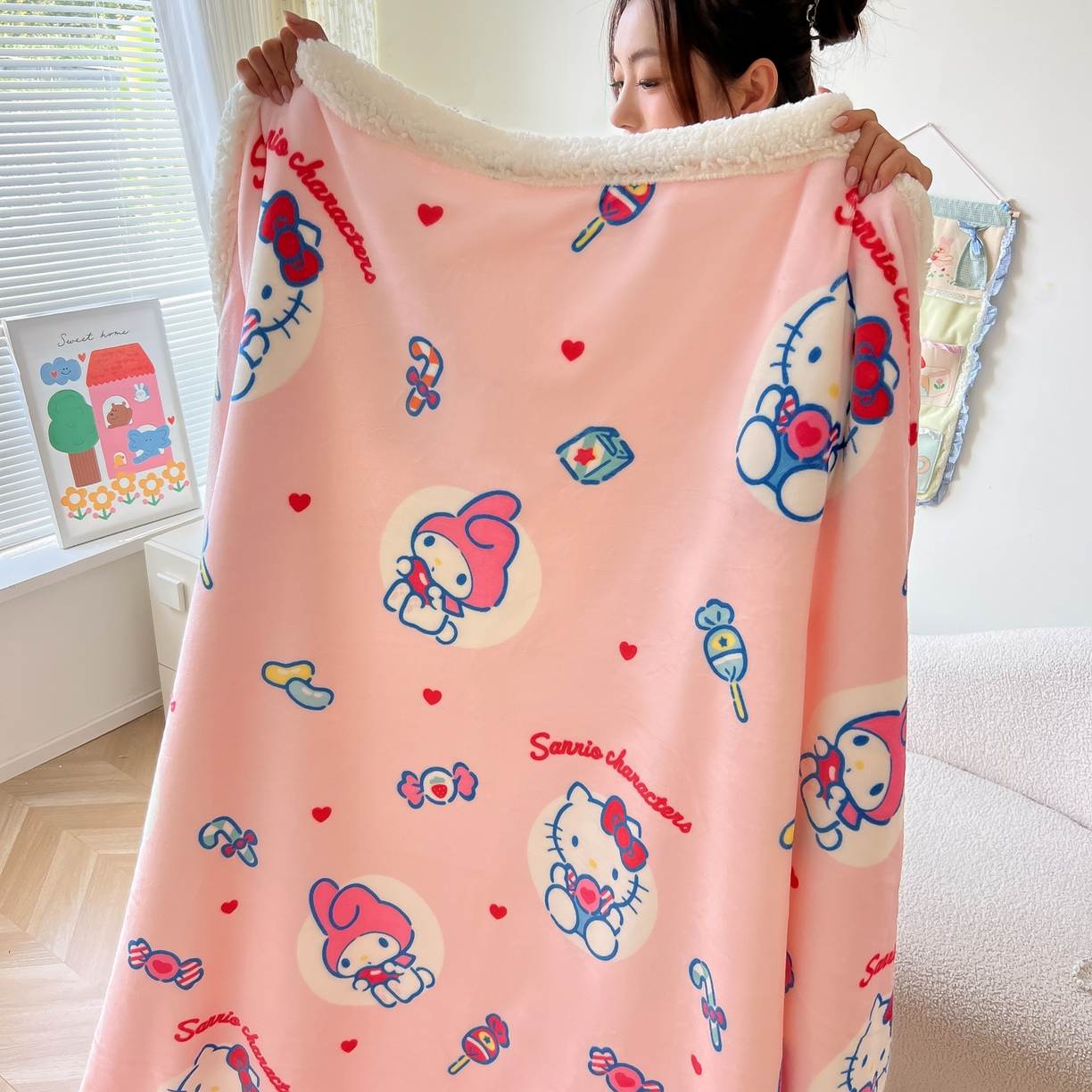 韩巢家纺 2025秋冬新款A类牛奶绒羊羔绒多功能毛毯毯子 吃口美乐蒂