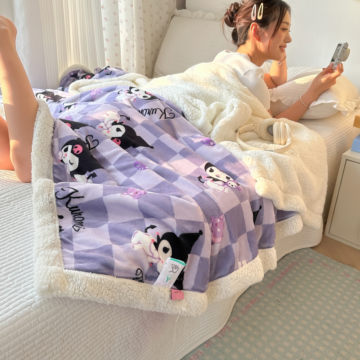 91家纺网 家纺一手货源 找家纺 韩巢家纺 2025秋冬新款A类牛奶绒羊羔绒多功能毛毯毯子 梦幻库洛米