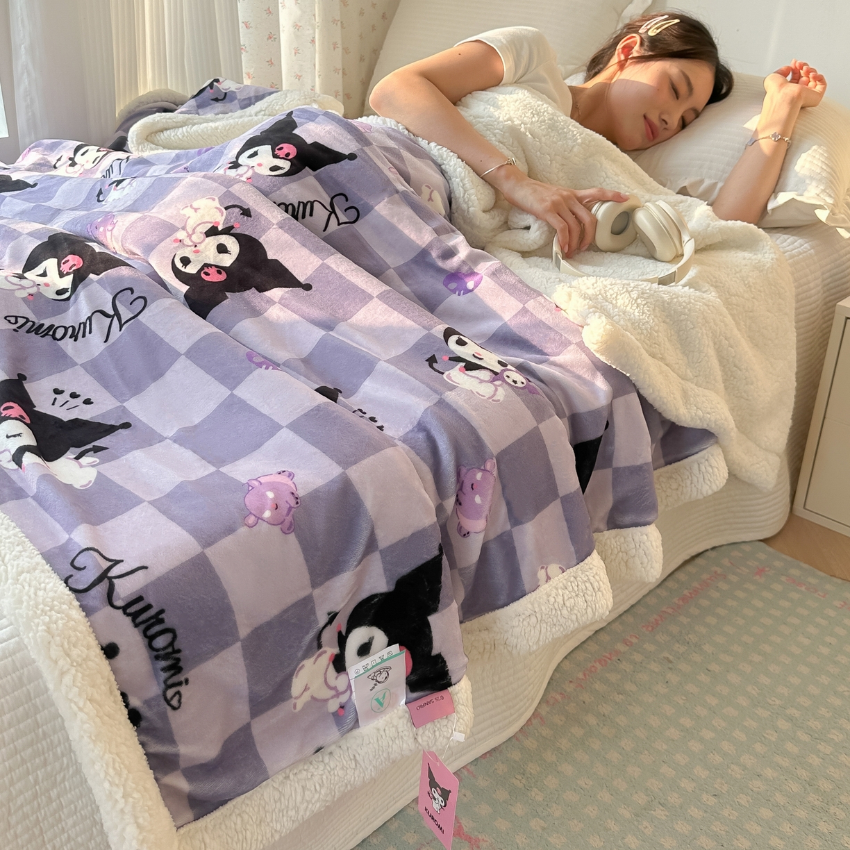 91家纺网 家纺一手货源 找家纺 韩巢家纺 2025秋冬新款A类牛奶绒羊羔绒多功能毛毯毯子 梦幻库洛米