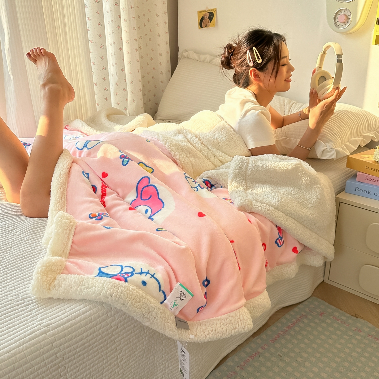 91家纺网 家纺一手货源 找家纺 韩巢家纺 2025秋冬新款A类牛奶绒羊羔绒多功能毛毯毯子 吃口美乐蒂