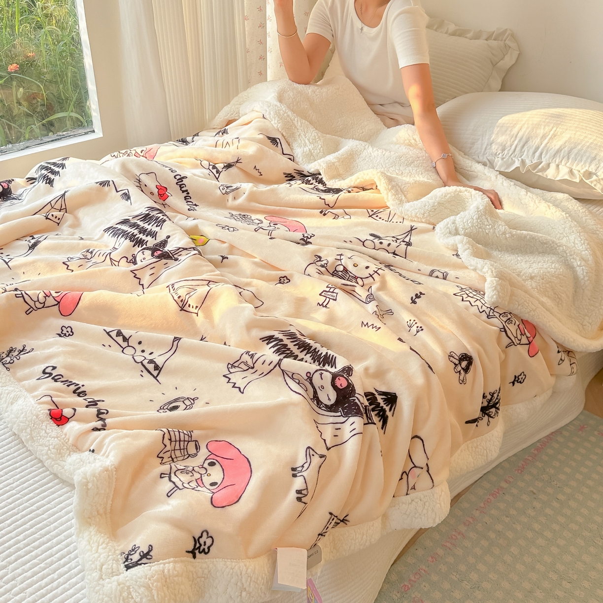 91家纺网 家纺一手货源 找家纺 韩巢家纺 2025秋冬新款A类牛奶绒羊羔绒多功能毛毯毯子 丽鸥宴会