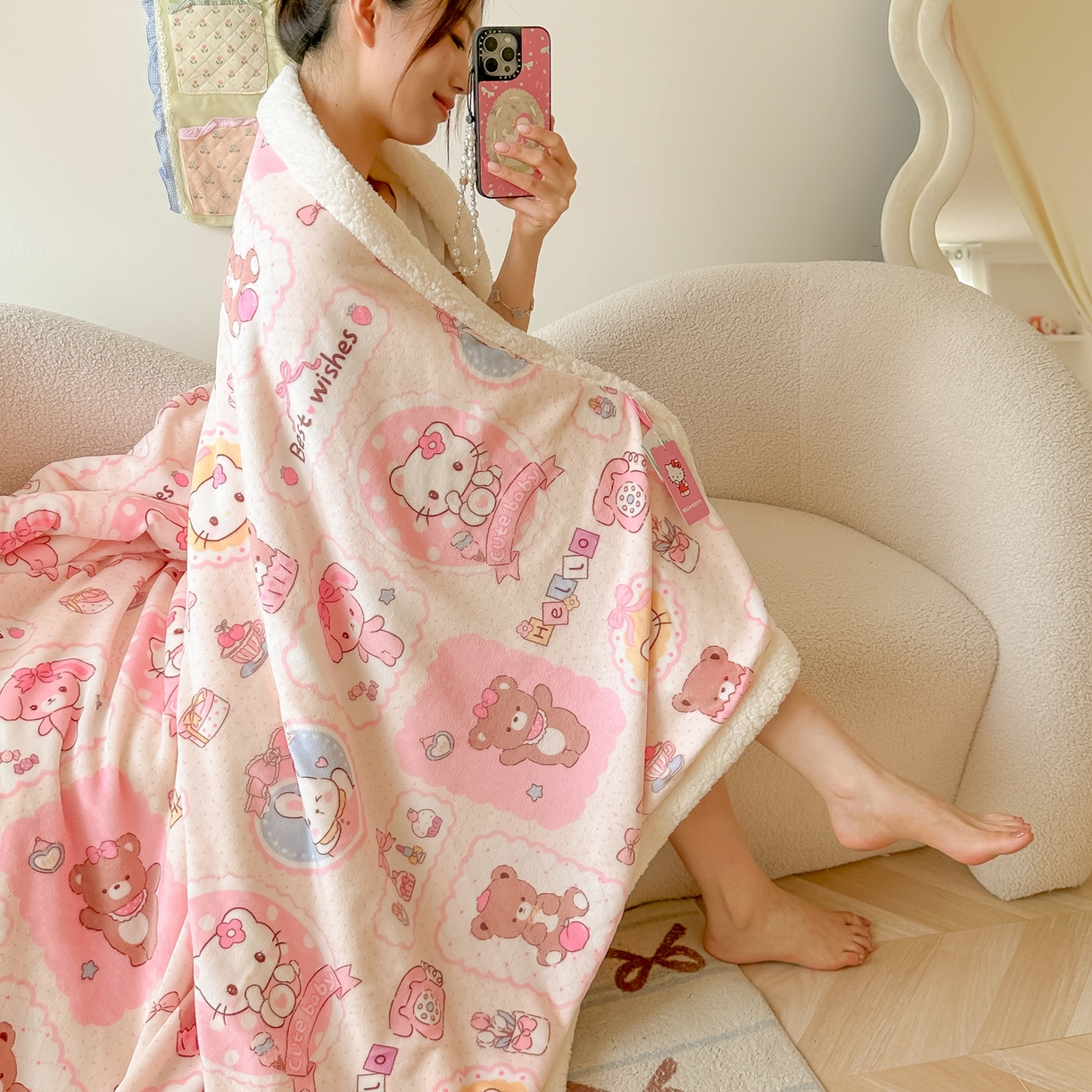 91家纺网 家纺一手货源 找家纺 韩巢家纺 2025秋冬新款A类牛奶绒羊羔绒多功能毛毯毯子 下午茶猫猫