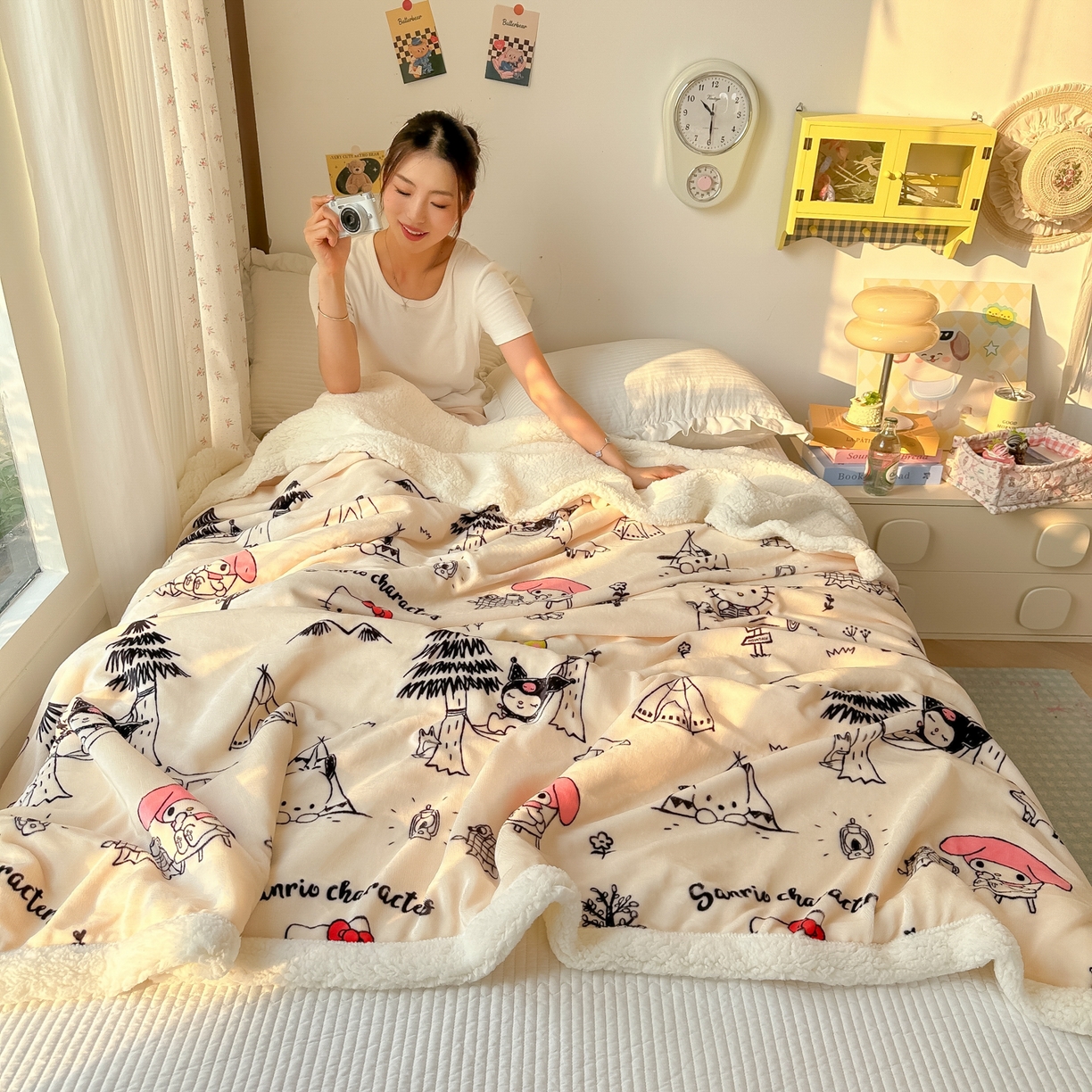 91家纺网 家纺一手货源 找家纺 韩巢家纺 2025秋冬新款A类牛奶绒羊羔绒多功能毛毯毯子 丽鸥宴会