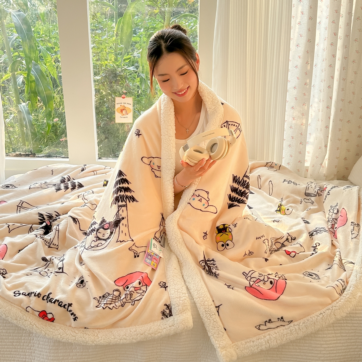 91家纺网 家纺一手货源 找家纺 韩巢家纺 2025秋冬新款A类牛奶绒羊羔绒多功能毛毯毯子 丽鸥宴会