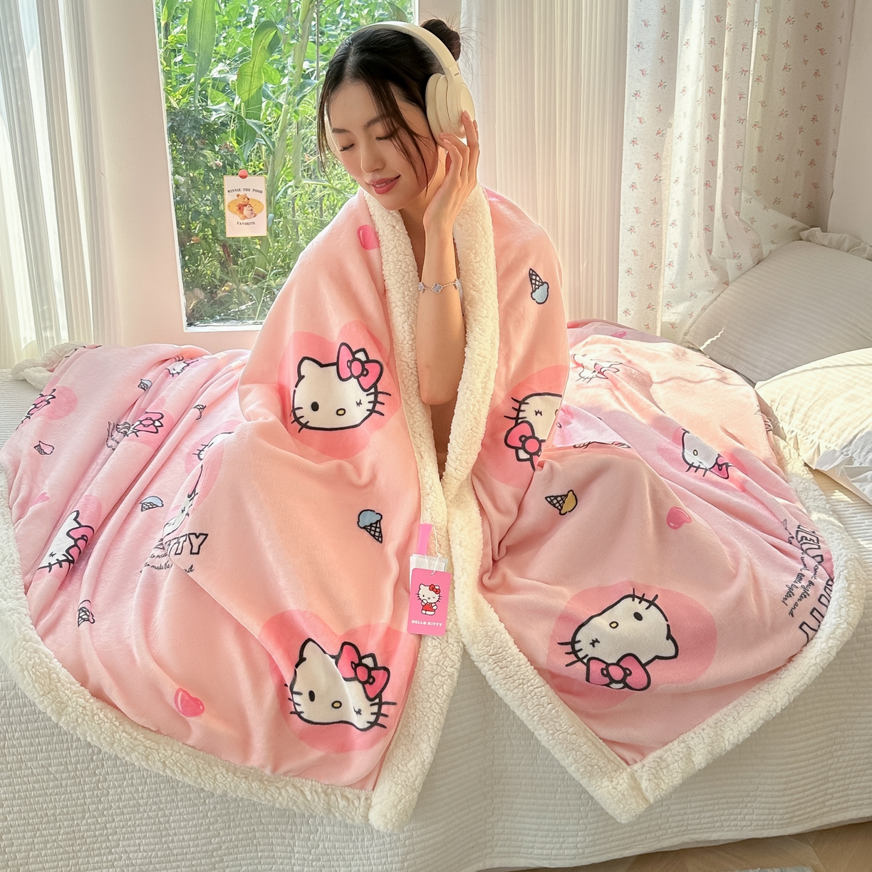 91家纺网 家纺一手货源 找家纺 韩巢家纺 2025秋冬新款A类牛奶绒羊羔绒多功能毛毯毯子 困困凯蒂