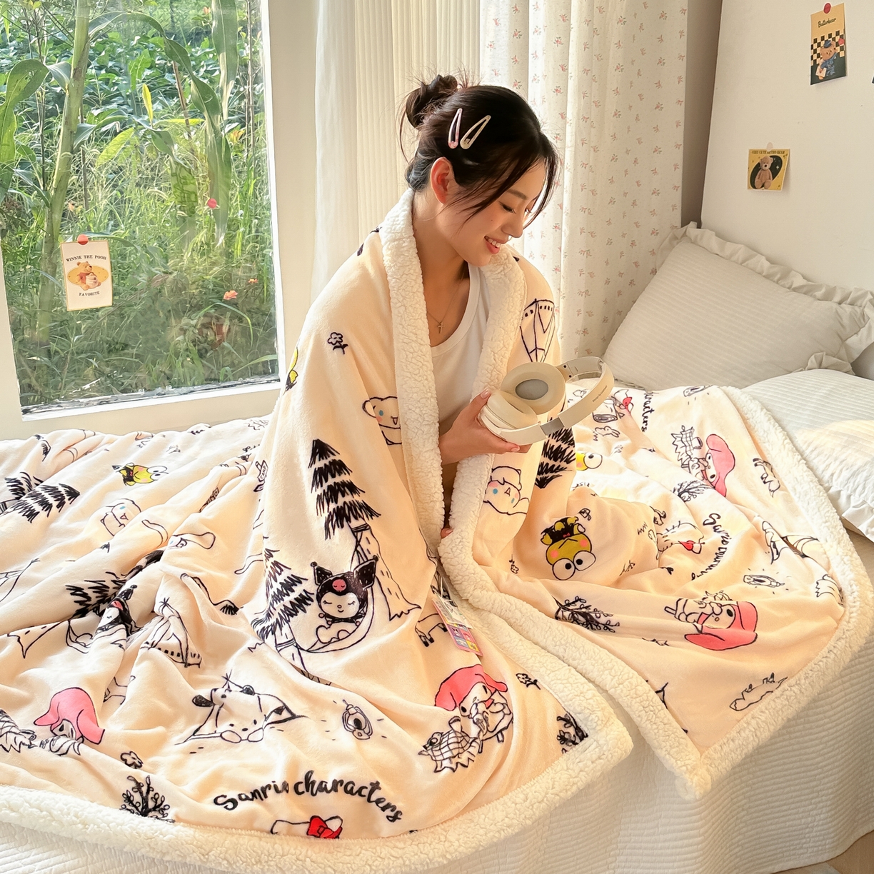 91家纺网 家纺一手货源 找家纺 韩巢家纺 2025秋冬新款A类牛奶绒羊羔绒多功能毛毯毯子 丽鸥宴会