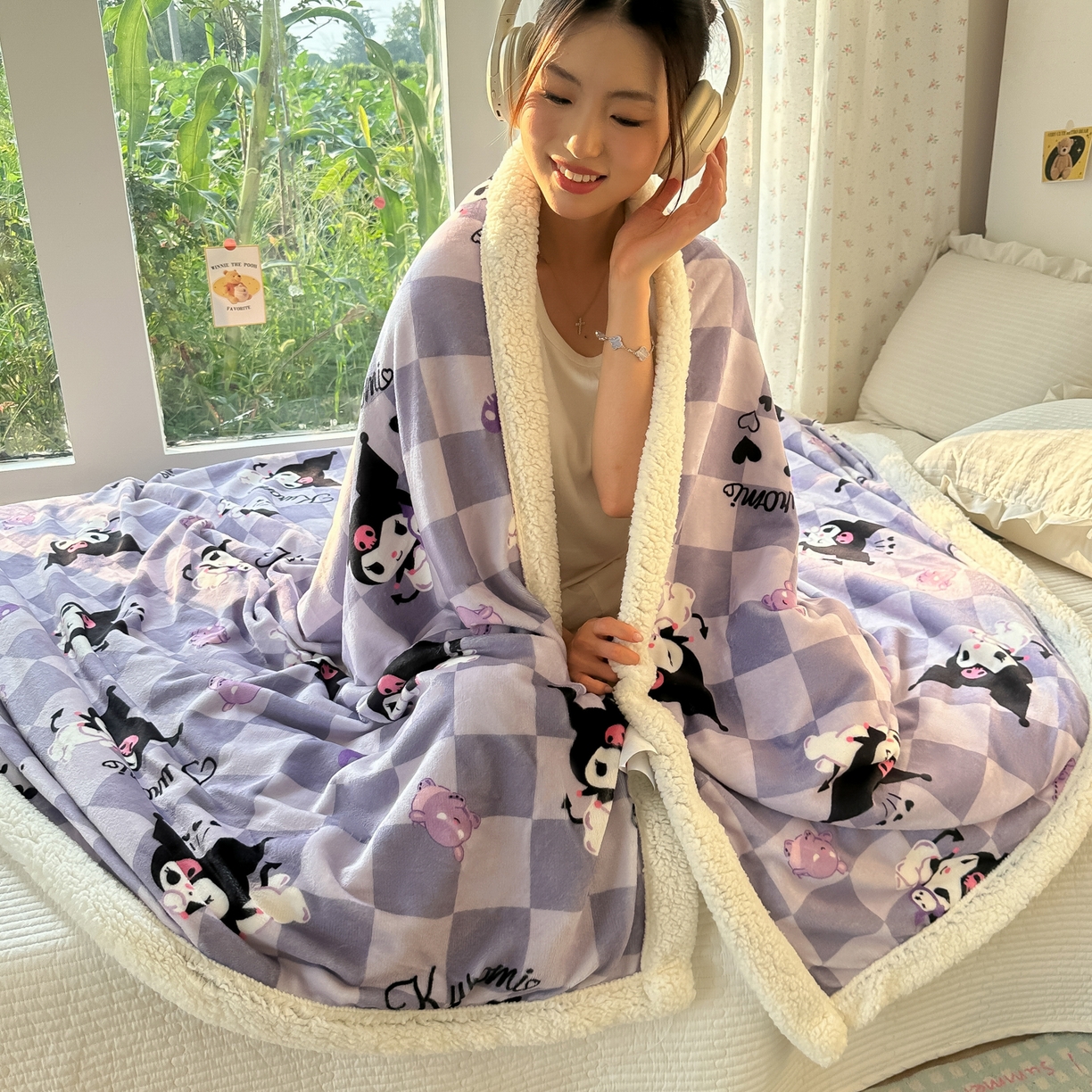 91家纺网 家纺一手货源 找家纺 韩巢家纺 2025秋冬新款A类牛奶绒羊羔绒多功能毛毯毯子 梦幻库洛米