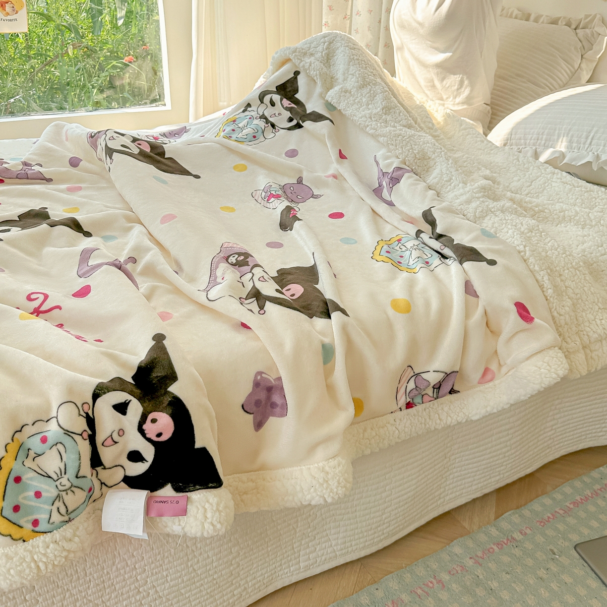 91家纺网 家纺一手货源 找家纺 韩巢家纺 2025秋冬新款A类牛奶绒羊羔绒多功能毛毯毯子 彩波波库洛米