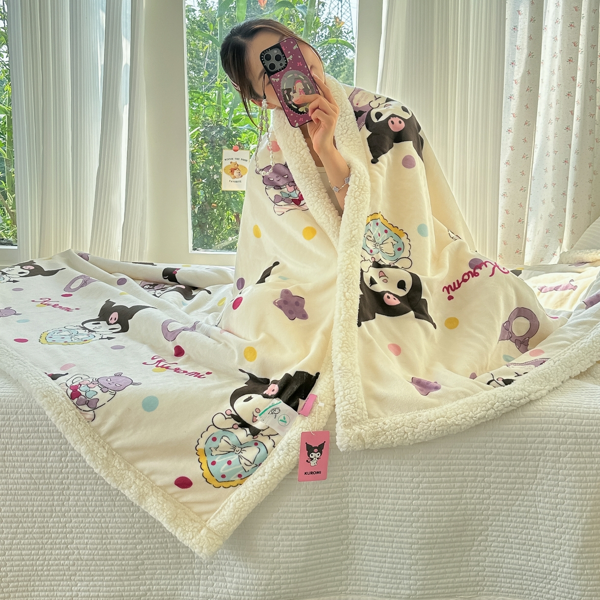 91家纺网 家纺一手货源 找家纺 韩巢家纺 2025秋冬新款A类牛奶绒羊羔绒多功能毛毯毯子 彩波波库洛米