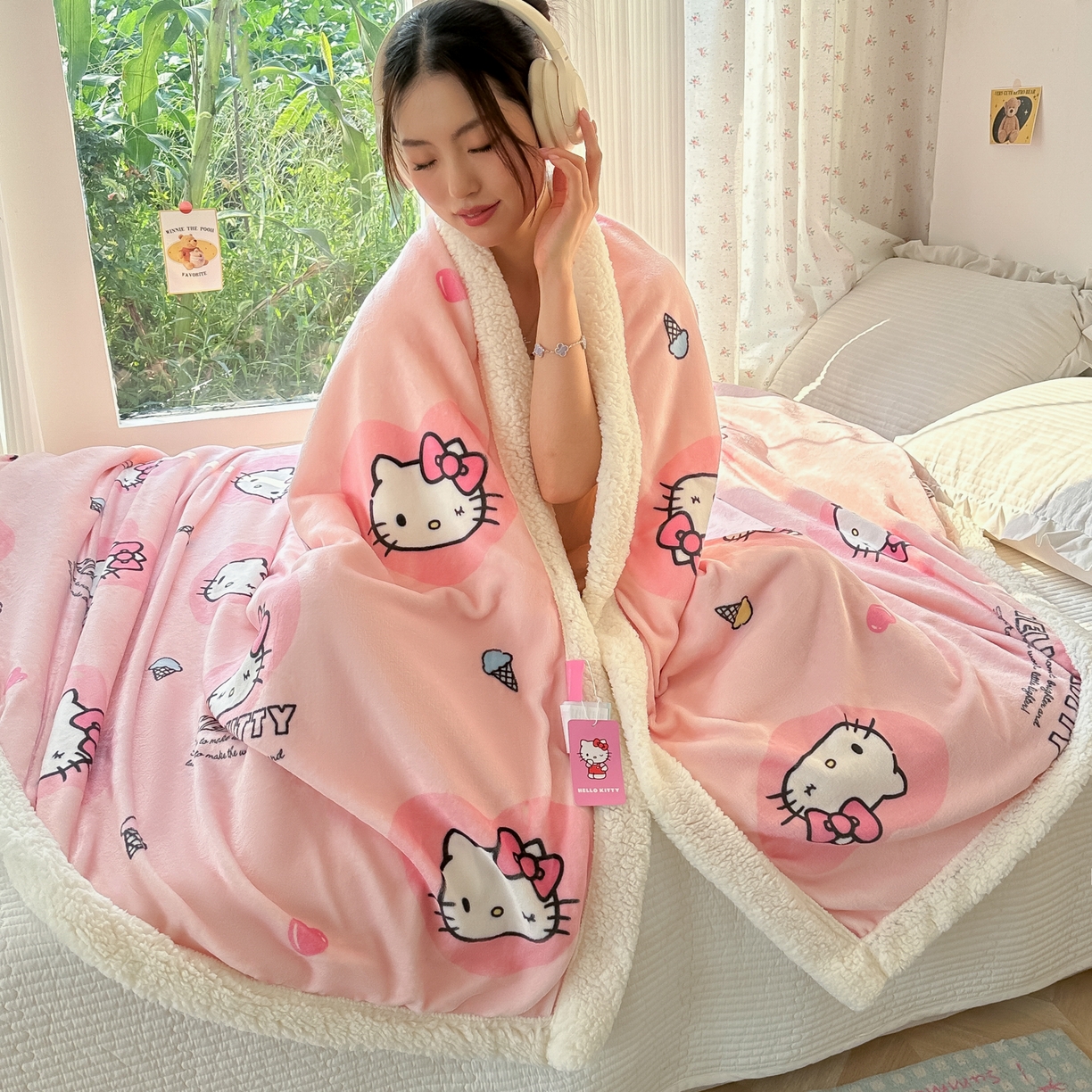 91家纺网 家纺一手货源 找家纺 韩巢家纺 2025秋冬新款A类牛奶绒羊羔绒多功能毛毯毯子 困困凯蒂