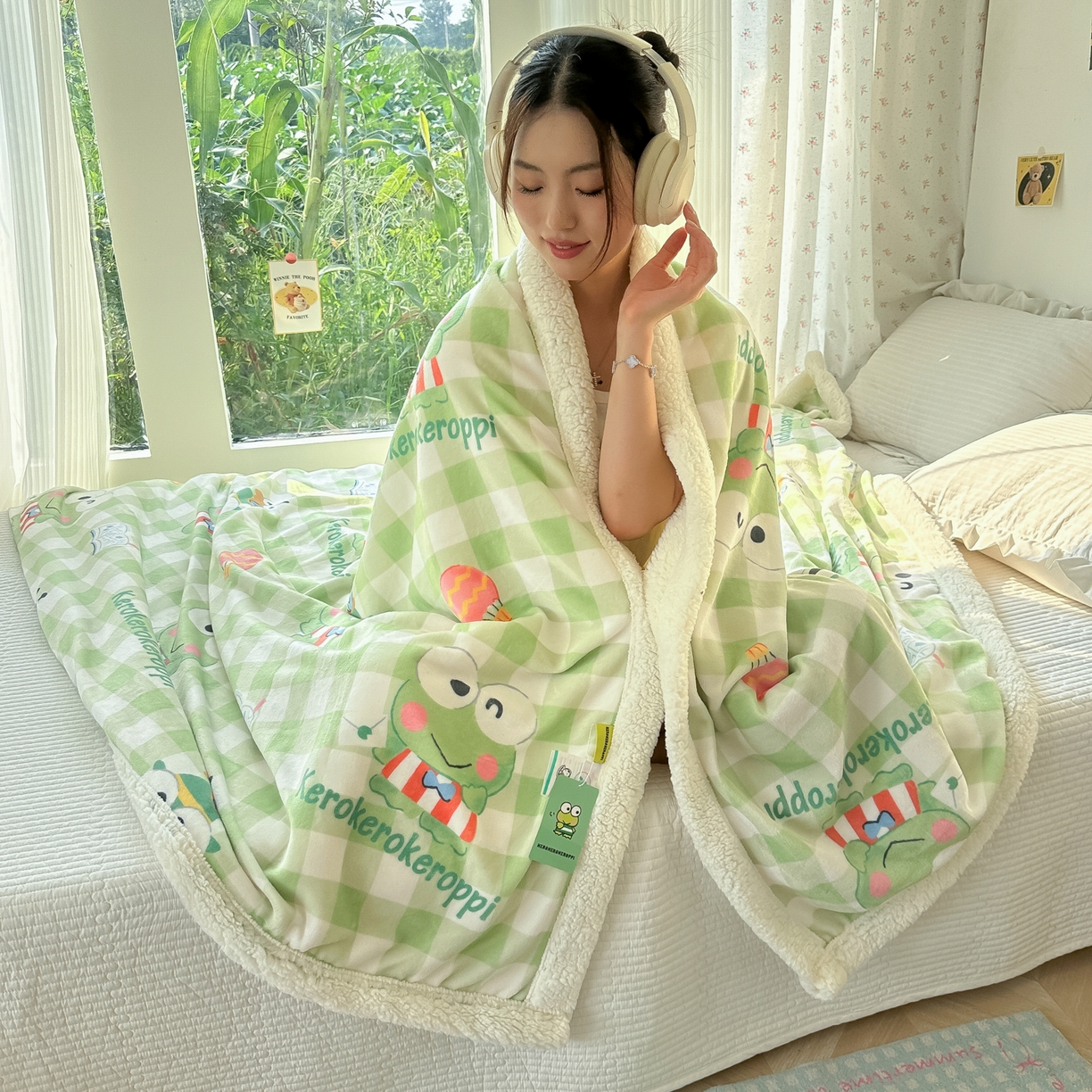 91家纺网 家纺一手货源 找家纺 韩巢家纺 2025秋冬新款A类牛奶绒羊羔绒多功能毛毯毯子 亲亲蛙蛙